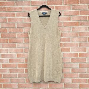 Ralph Lauren Blue Label Wool Cashmere Tan V-Neck Sleeveless Sweater Dress XL